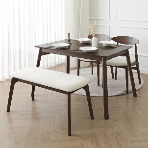 바네스데코 미엔 4인 원목 사각 테이블 식탁세트 1200 벤치1+의자2