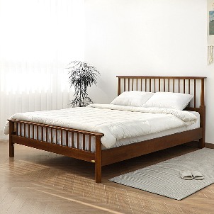 VANESS 로이든 01 원목 고무나무 내추럴 북유럽 인테리어 디자인 모던 심플 더블 퀸 침대 (매트리스규격:1500)