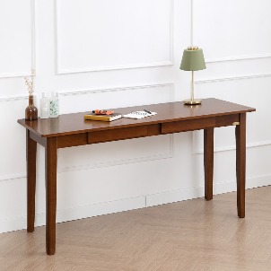 [미세스크래치][Loydn Natural] 고무나무 원목 일자형 책상 테이블 1500
